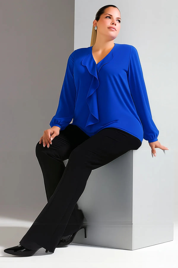 Женская блузка больших размеров из крепа Джессика с воротником-воланом