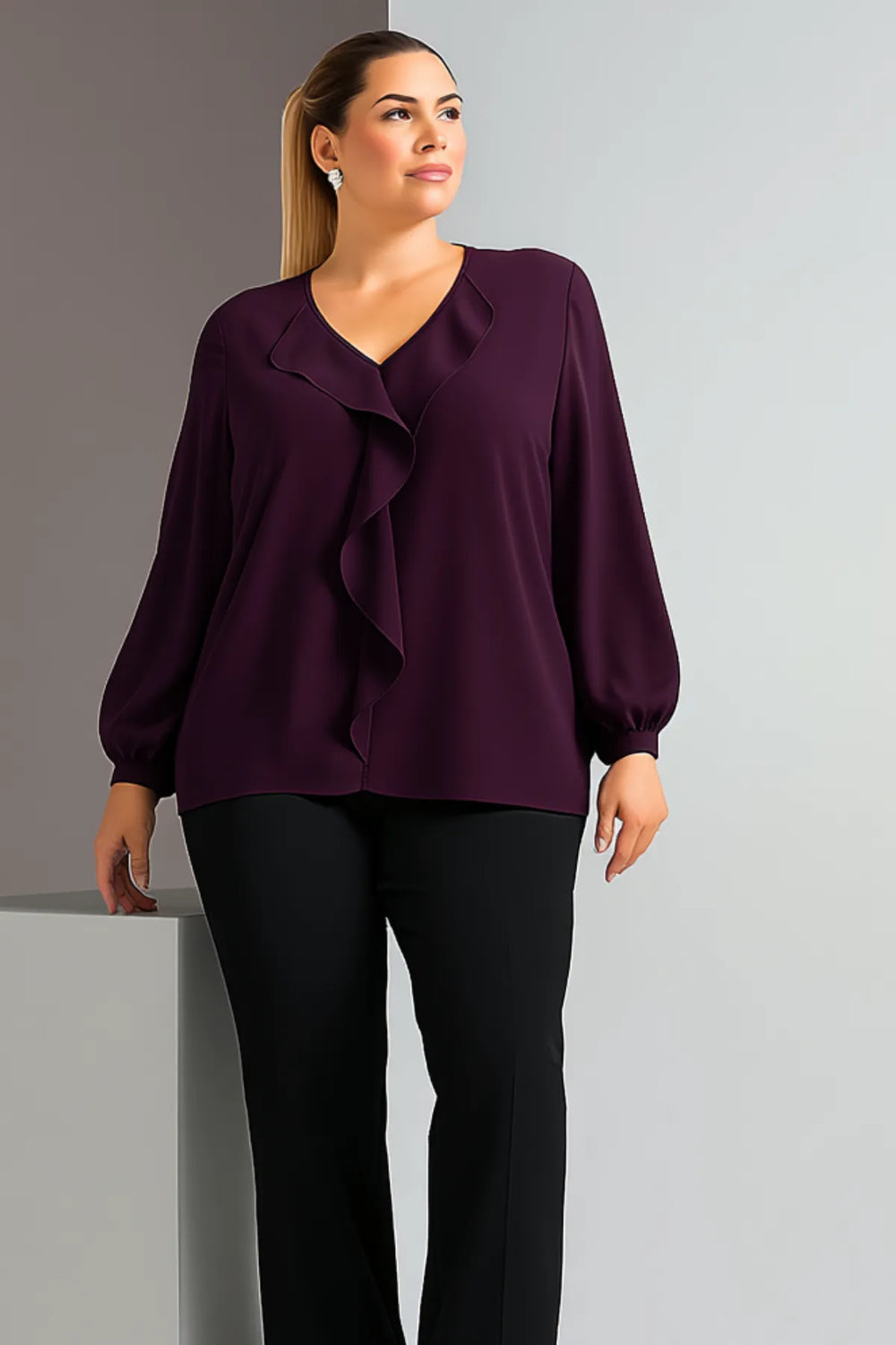 Женская блузка больших размеров из крепа Джессика с воротником-воланом - Image 29