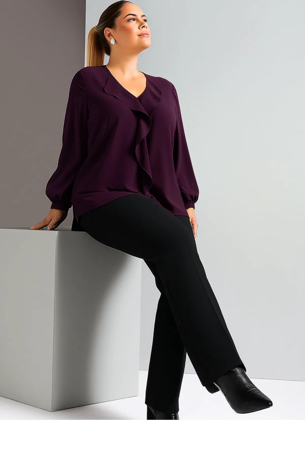 Женская блузка больших размеров из крепа Джессика с воротником-воланом
