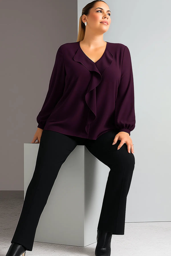 Женская блузка больших размеров из крепа Джессика с воротником-воланом