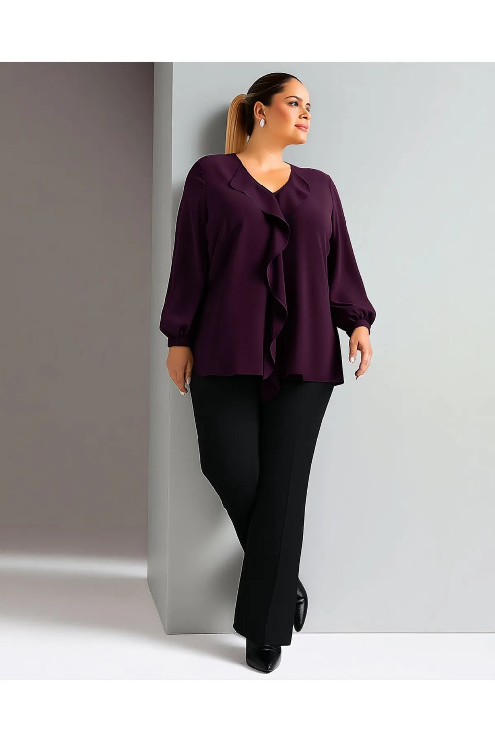Женская блузка больших размеров из крепа Джессика с воротником-воланом - Image 33