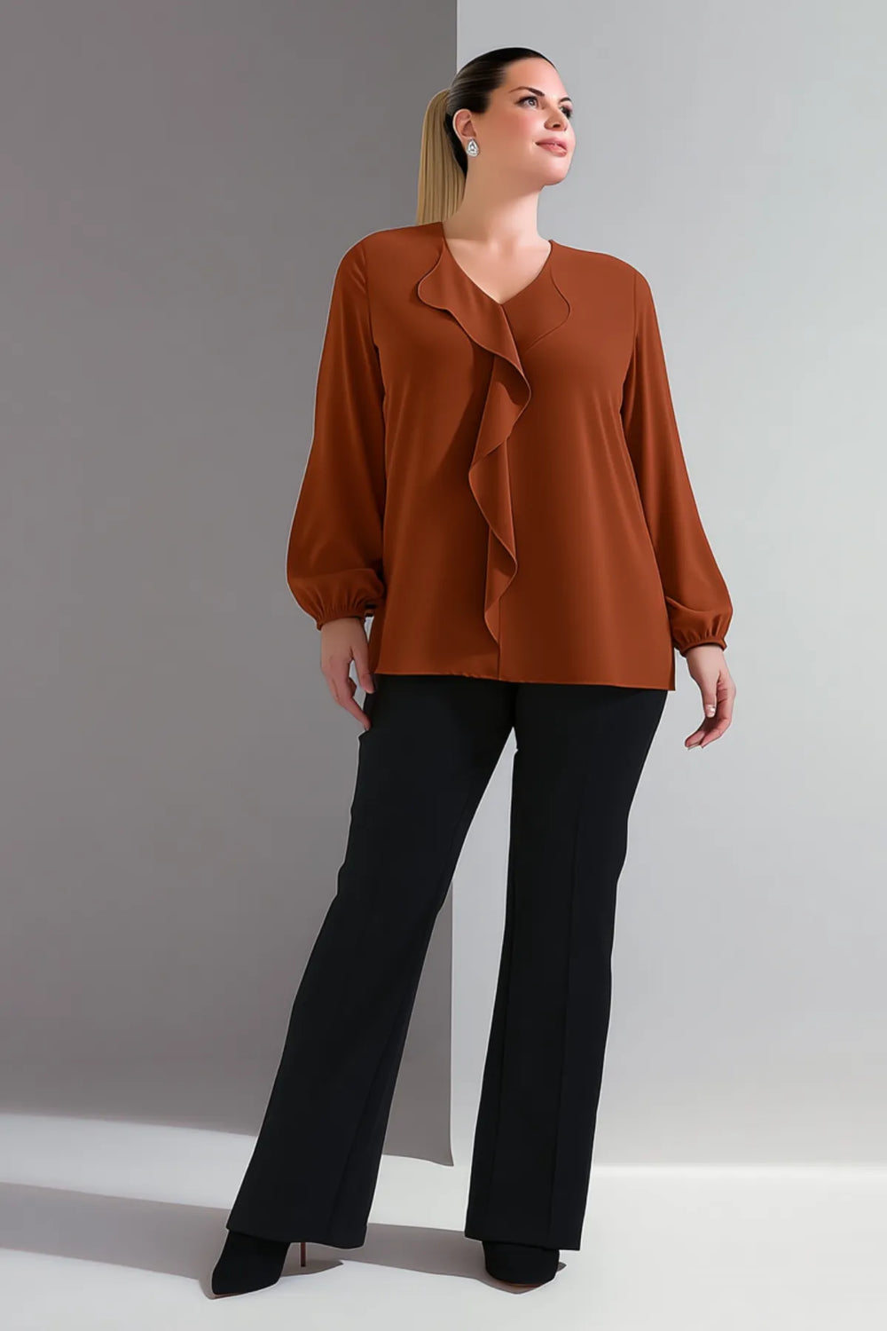 Женская блузка больших размеров из крепа Джессика с воротником-воланом - Image 35
