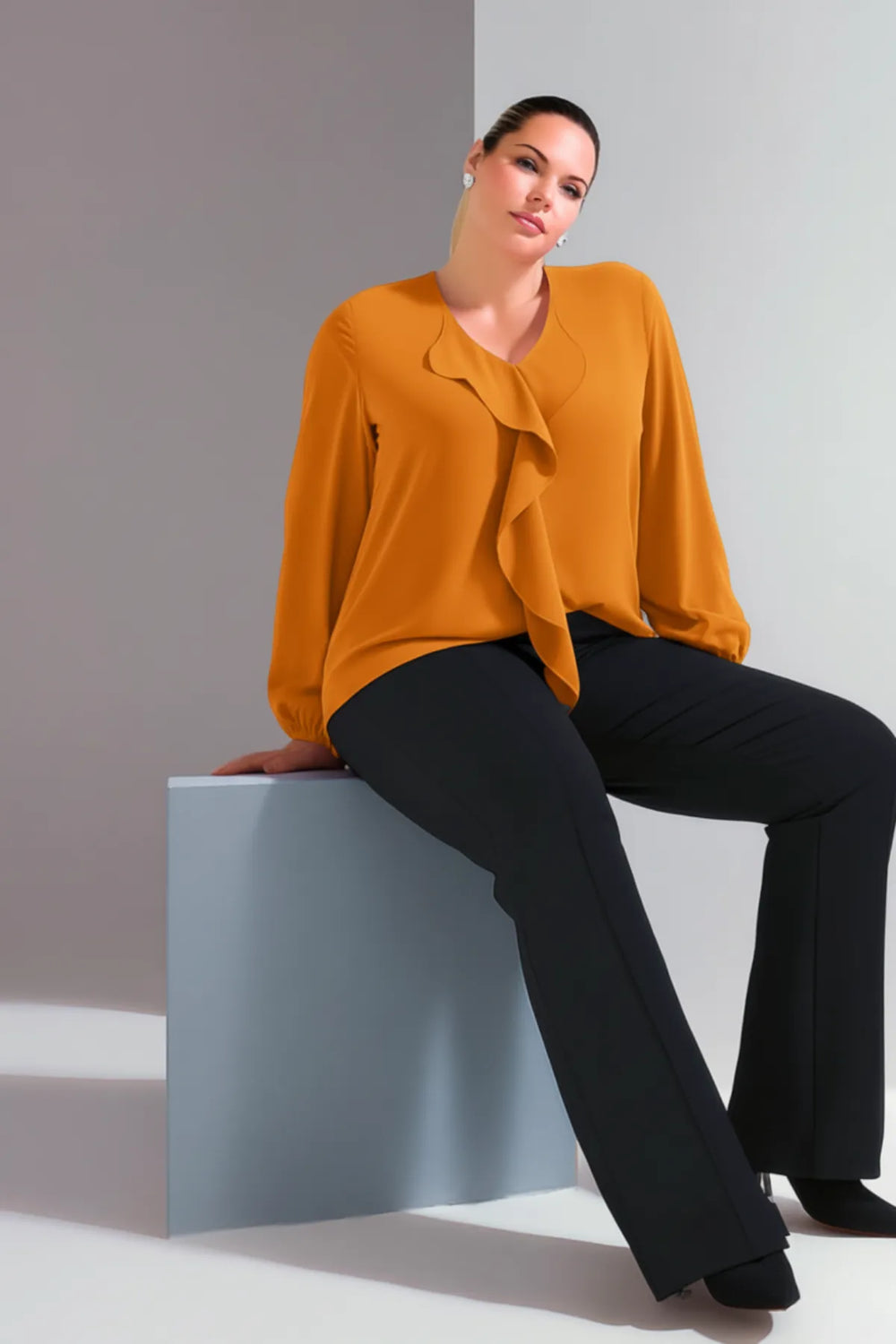 Женская блузка больших размеров из крепа Джессика с воротником-воланом - Image 39