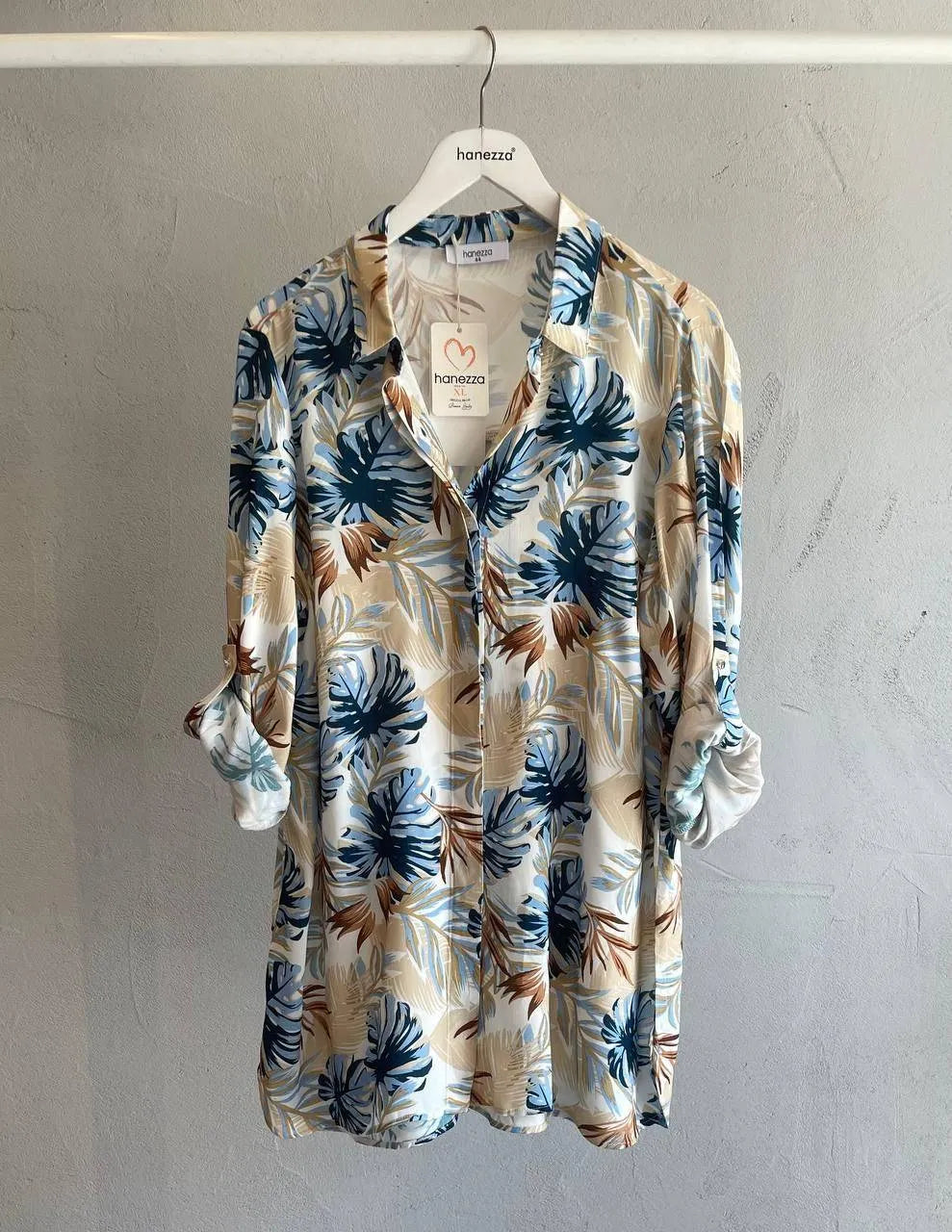 Plus Size Women's Leaf Print Cotton Viscose Long Shirt - Image 1