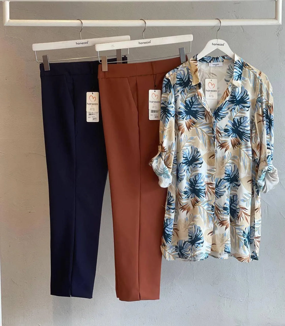 Plus Size Women's Leaf Print Cotton Viscose Long Shirt - Image 3