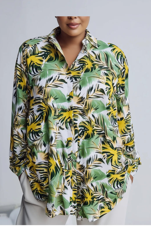 Longue tunique imprimé feuilles Toskana grande taille