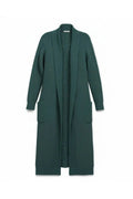 Plus Size Women's Green Shawl Collar Pockets Long Cable Knit Cardigan