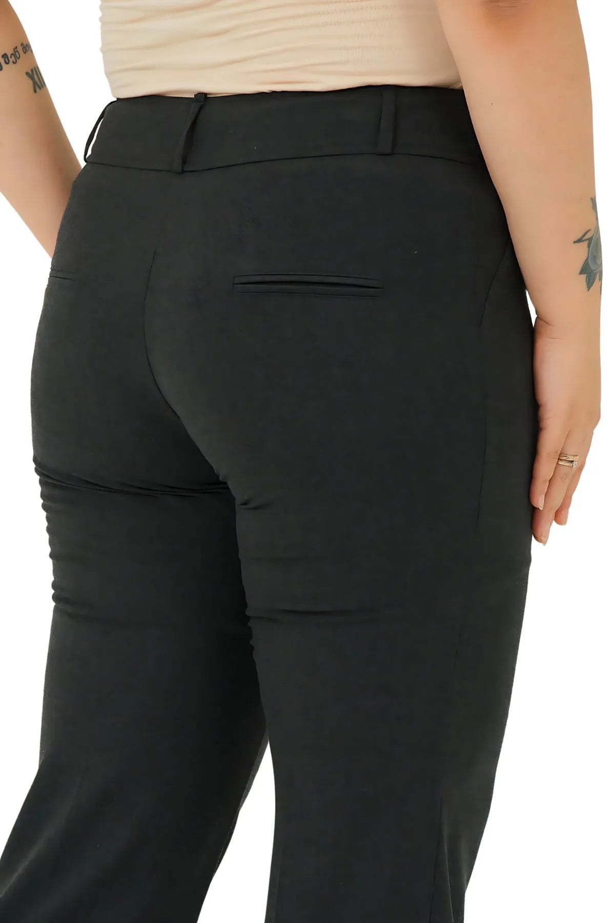 Pantalon Femme Grande Taille à Taille Haute en Lycra Anthracite Coupe Droite