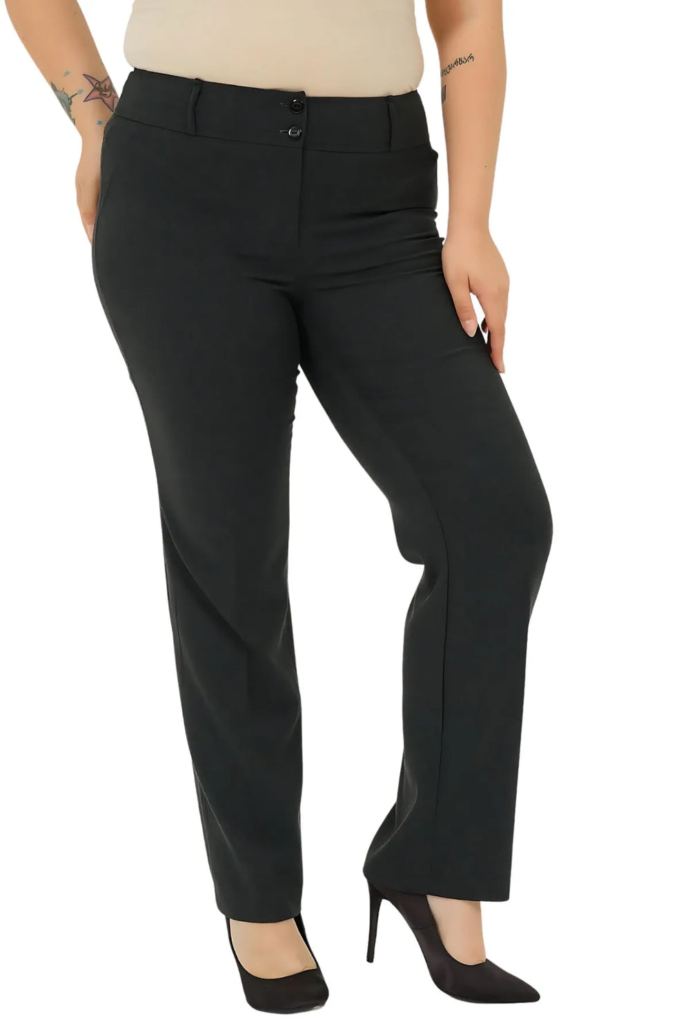 Женские брюки больших размеров | Эластичные | Хлопковые | С высокой талией | Прямые | Повседневные деловые - Image 5