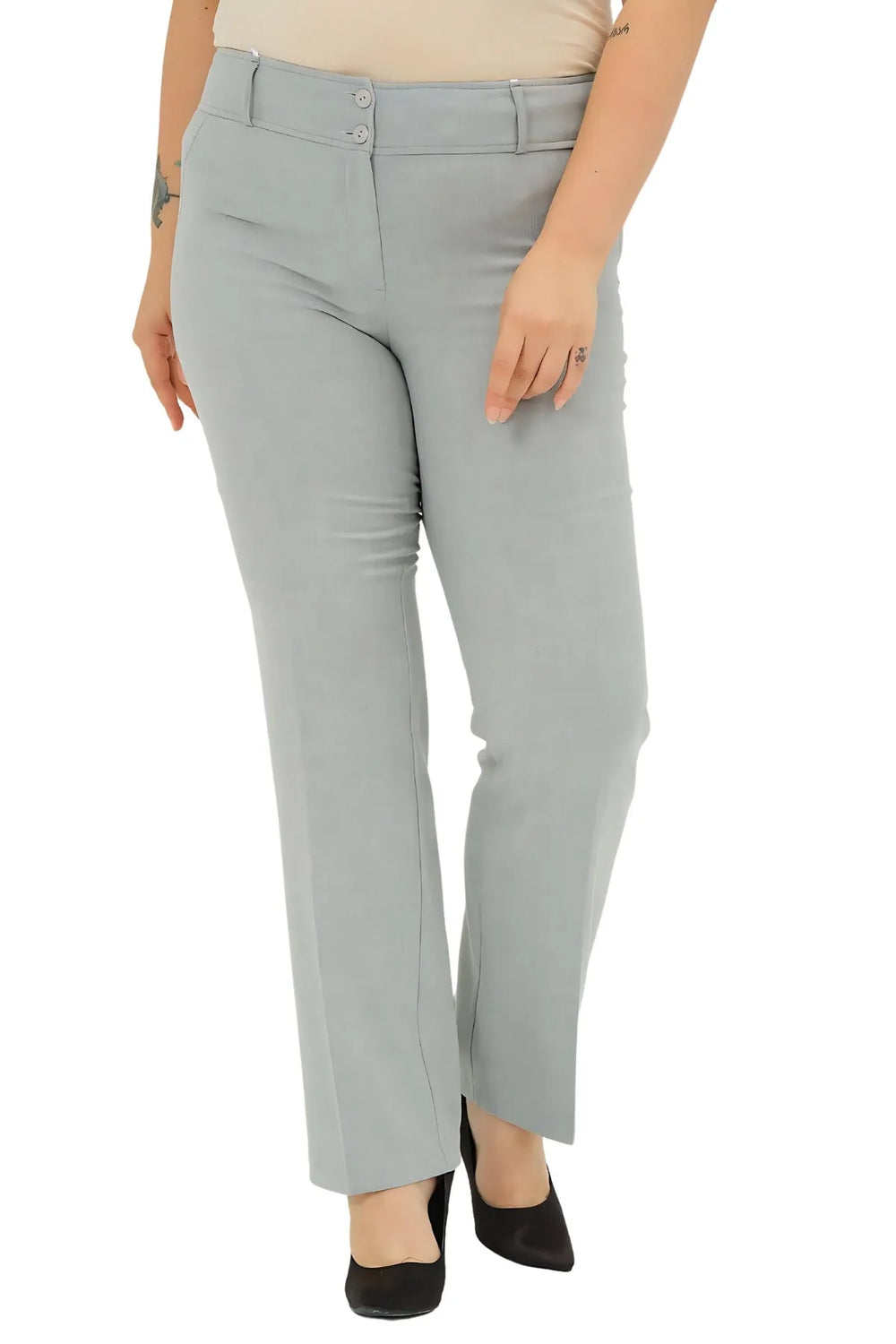 Женские брюки больших размеров | Эластичные | Хлопковые | С высокой талией | Прямые | Повседневные деловые - Image 7