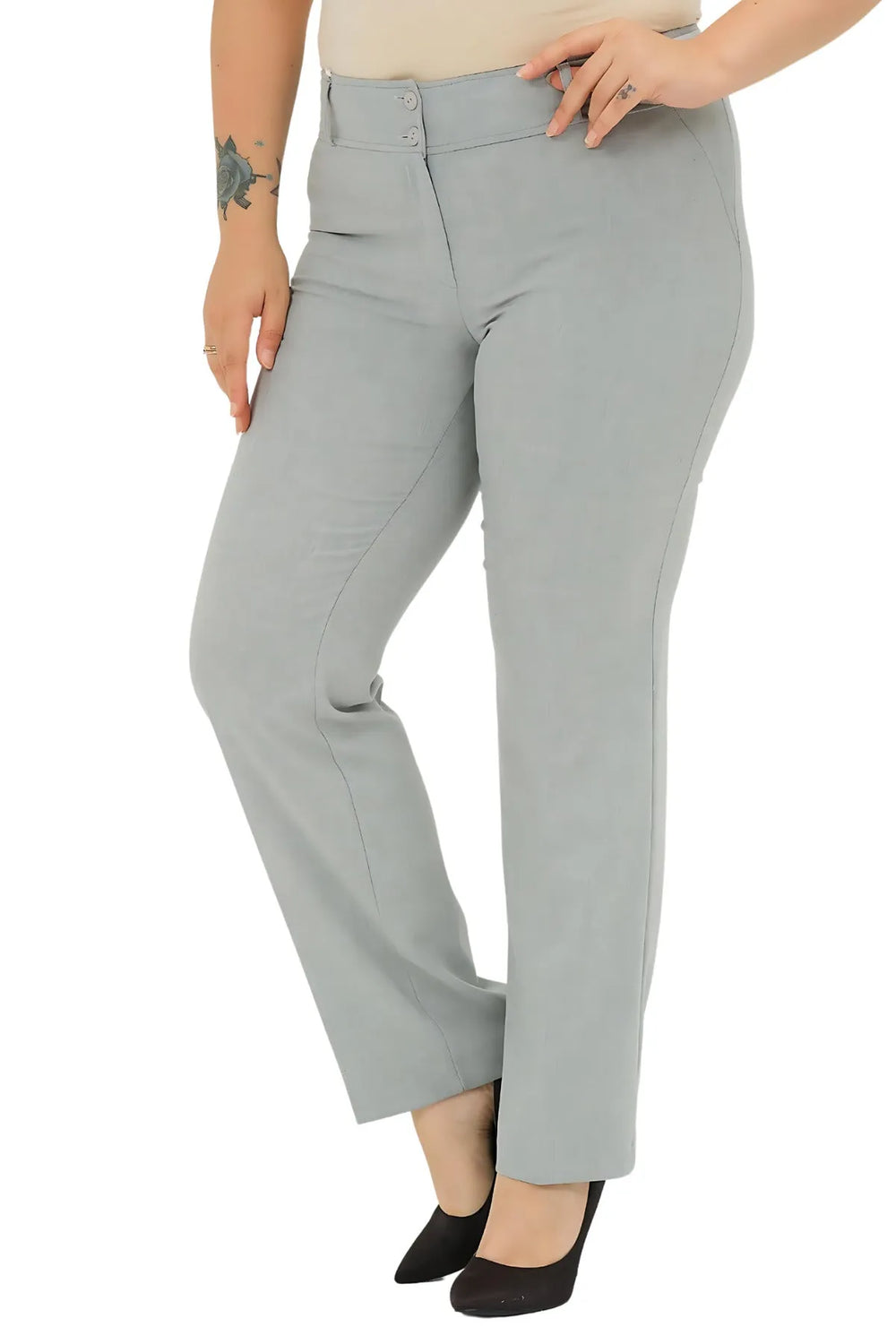 Женские брюки больших размеров | Эластичные | Хлопковые | С высокой талией | Прямые | Повседневные деловые - Image 10