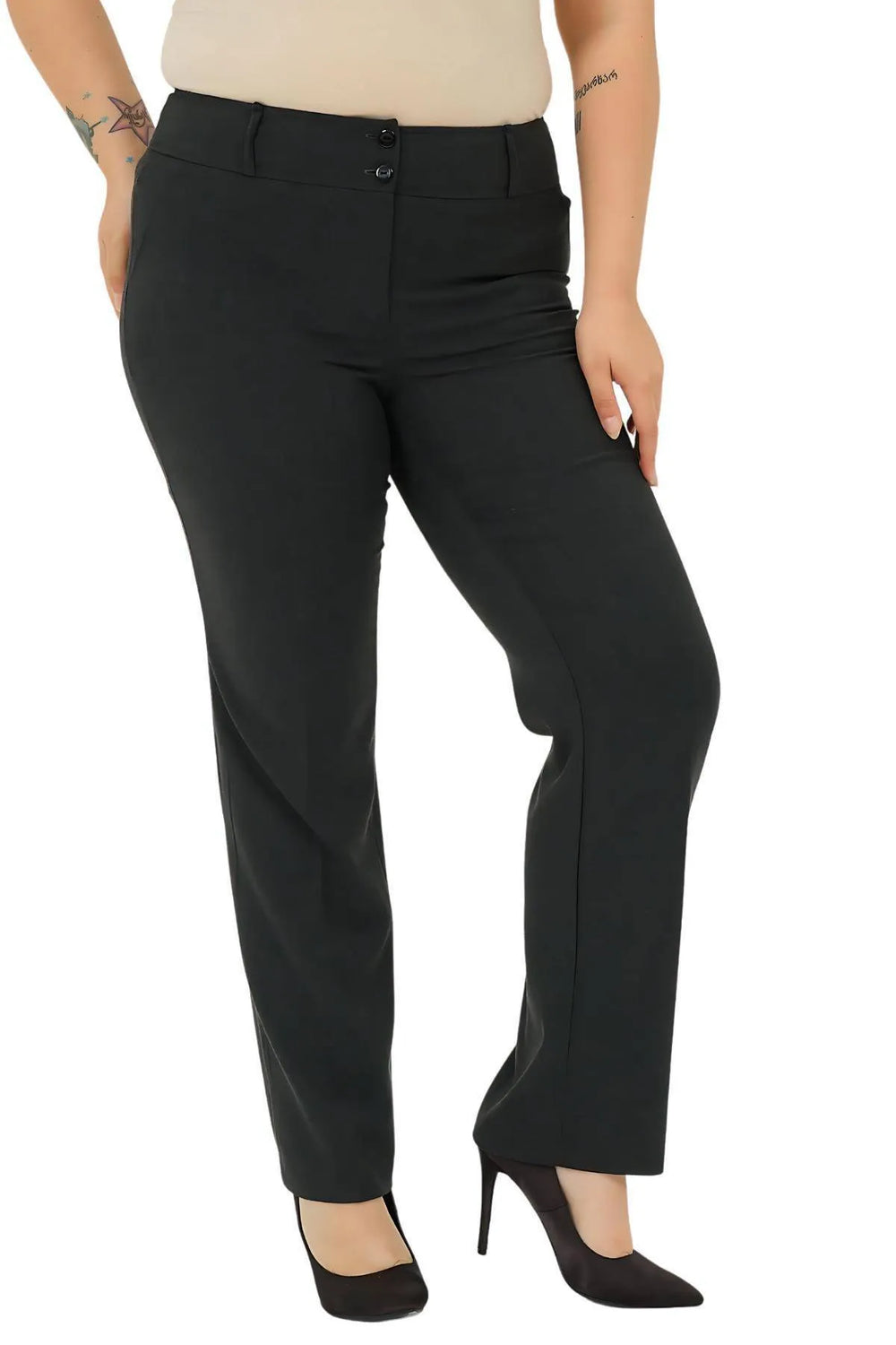 Женские брюки больших размеров | Эластичные | Хлопковые | С высокой талией | Прямые | Повседневные деловые - Image 22