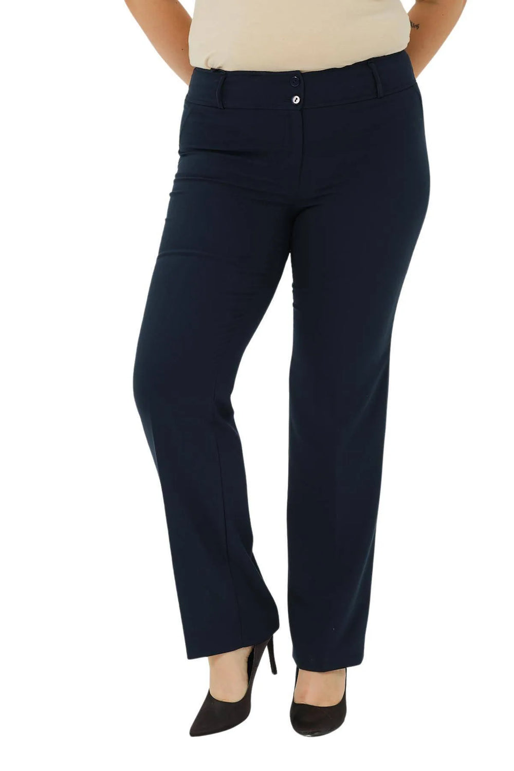 Женские брюки больших размеров | Эластичные | Хлопковые | С высокой талией | Прямые | Повседневные деловые - Image 27