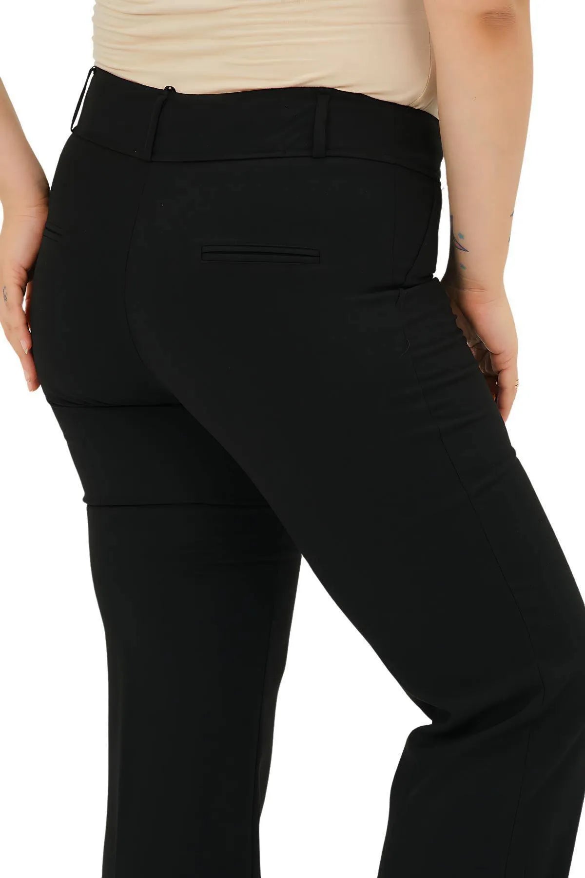 Pantalon Femme Grande Taille à Taille Haute en Lycra Anthracite Coupe Droite