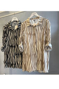 Plus-Size Damen Tunika-Hemd mit Zebra-Print aus Baumwoll-Viscose - Beige