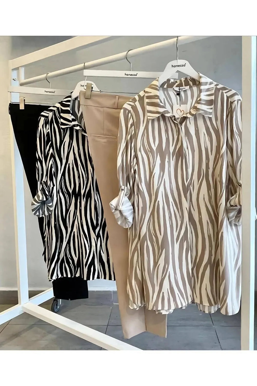 Plus-Size Damen Tunika-Hemd mit Zebra-Print aus Baumwoll-Viscose - Beige - Image 4