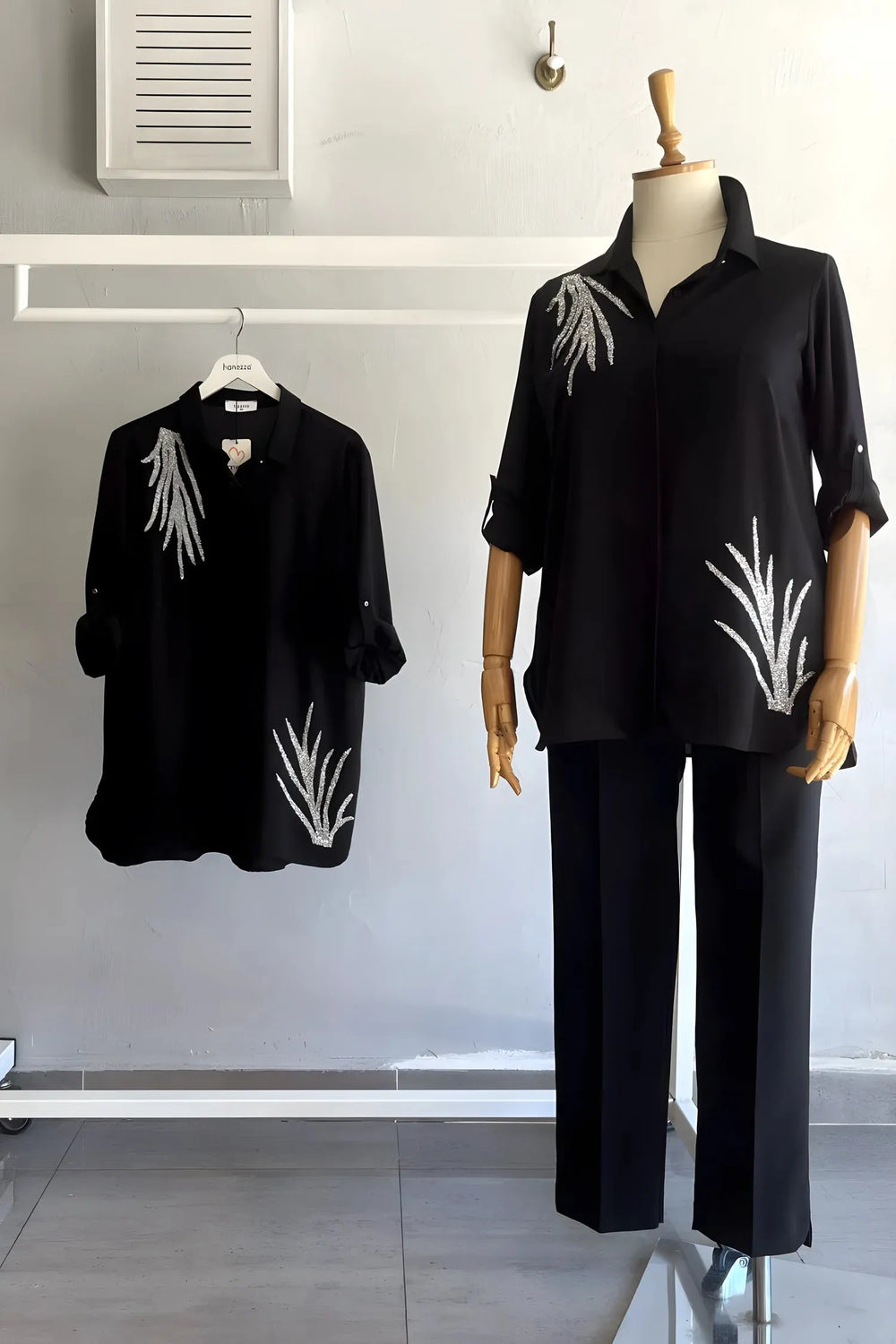 Plus Size Crepe Evening Blouse with Elegant Silver Bead Detail - Image 3