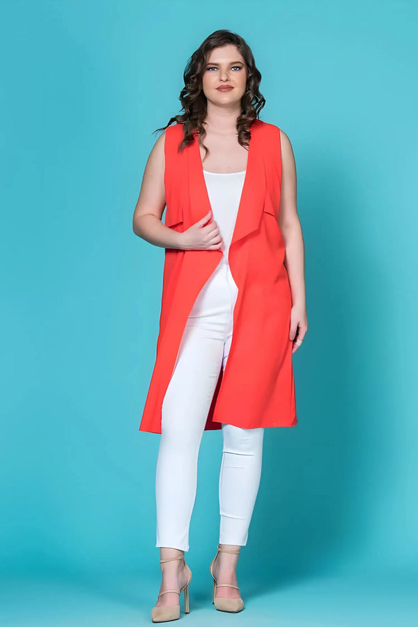 Büyük Beden Kadın Büyük Beden Krep Yelek V Yaka - Pembe Koral Zarif Tasarım Büyük Beden Yelek Mercan Krep