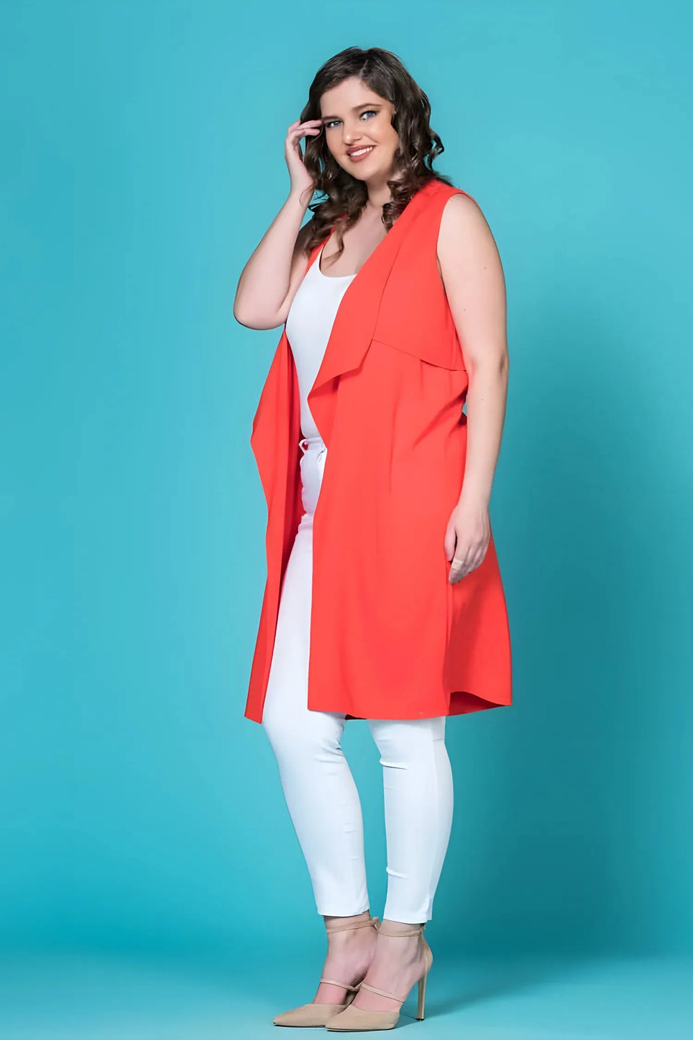 Жилет из крепа больших размеров - Розовый и Коралловый - Image 2