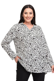 Büyük Beden Kadın Büyük Beden Leopar Desenli Bluz - Viskon Pamuk - Siyah - 42-52 Ticari Ürün Siyah Beyaz Leopar