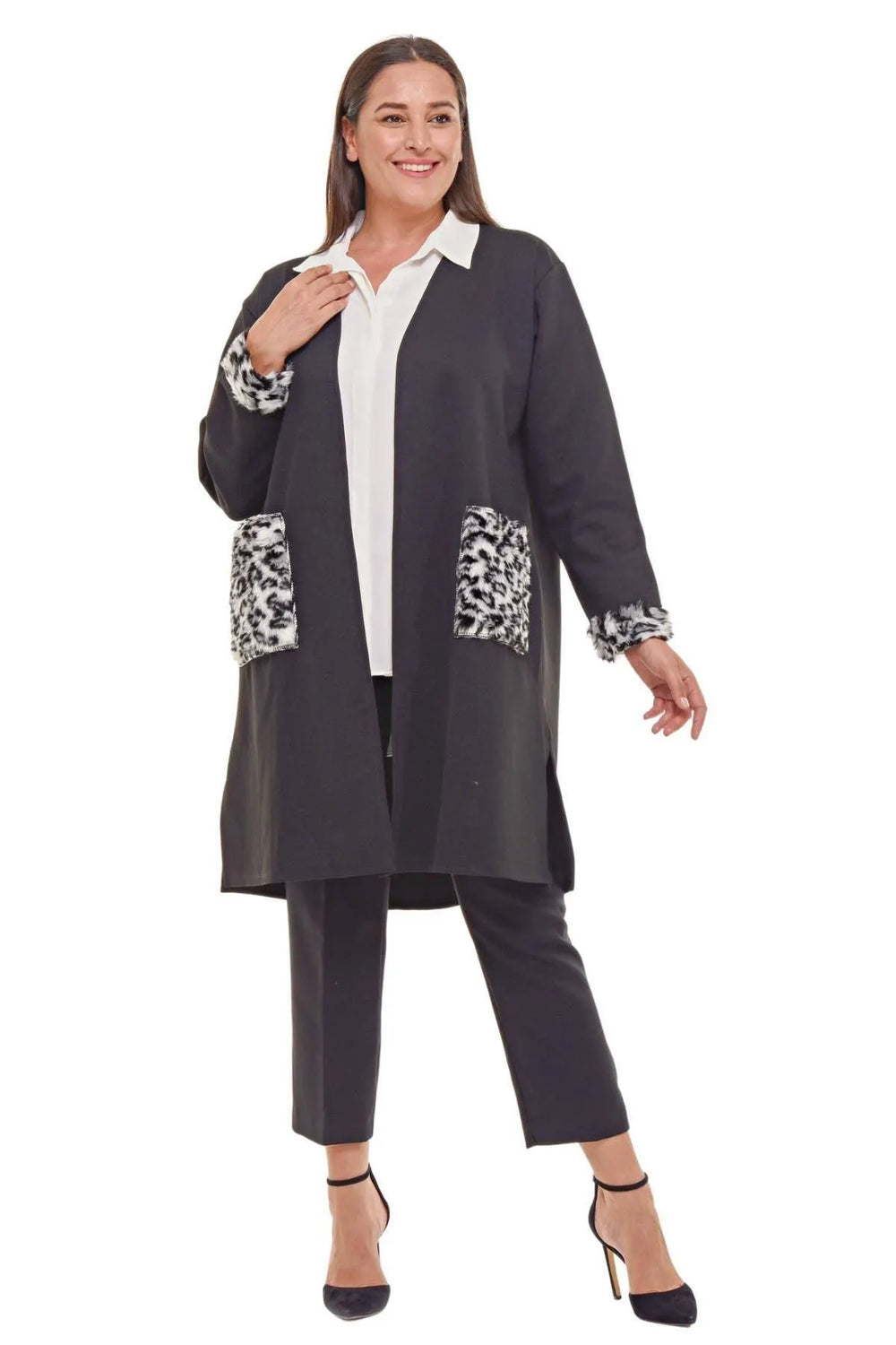 Büyük Beden Leopar Desenli Çelik Örgü Hırka - Image 1