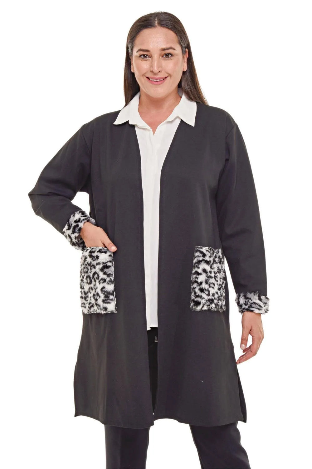 Büyük Beden Leopar Desenli Çelik Örgü Hırka - Image 3