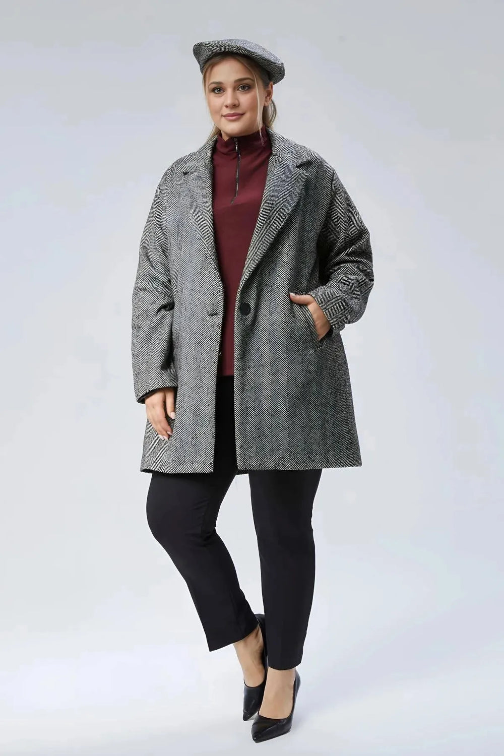 Büyük Beden Leopar Desenli Kaşe Kaban - Kış Sezonu Şık - Image 7