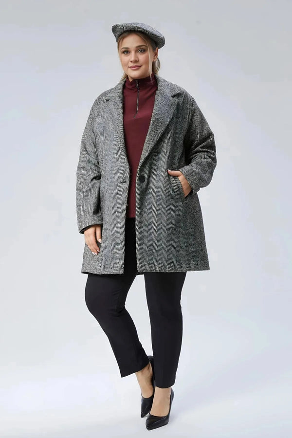 Büyük Beden Leopar Desenli Kaşe Kaban - Kış Sezonu Şık