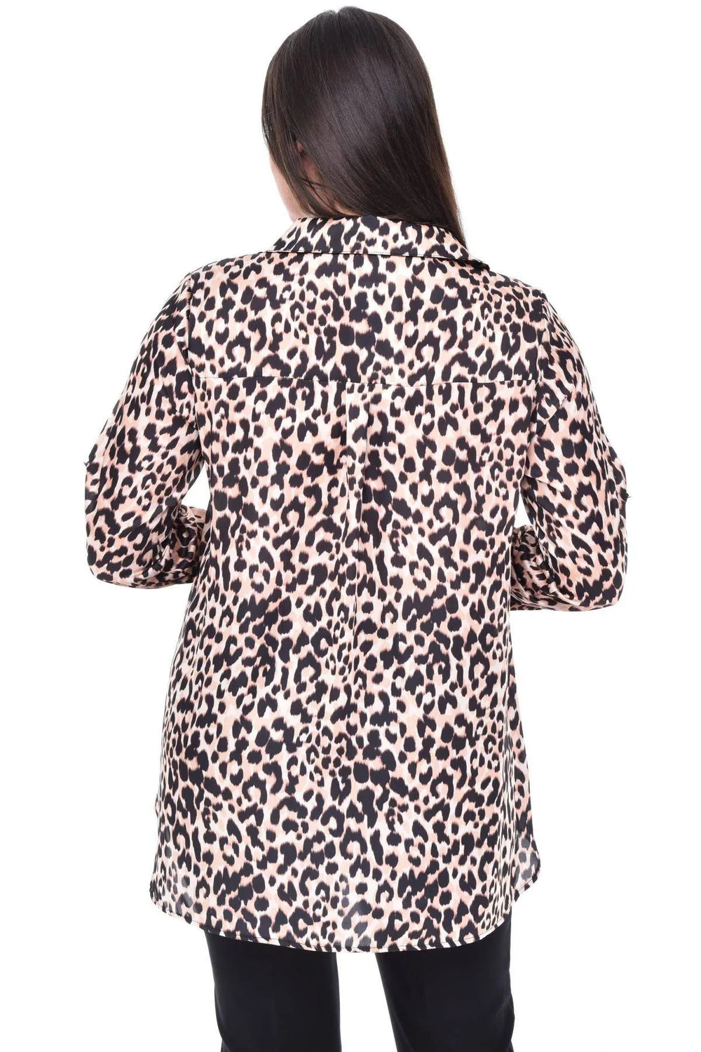 Büyük Beden Leopar Desenli Saten Gömlek - Image 5