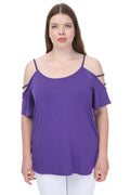 Blouse violette Hanezza grande taille en coton-viscose avec perles aux épaules