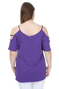 Blouse violette Hanezza grande taille en coton-viscose avec perles aux épaules