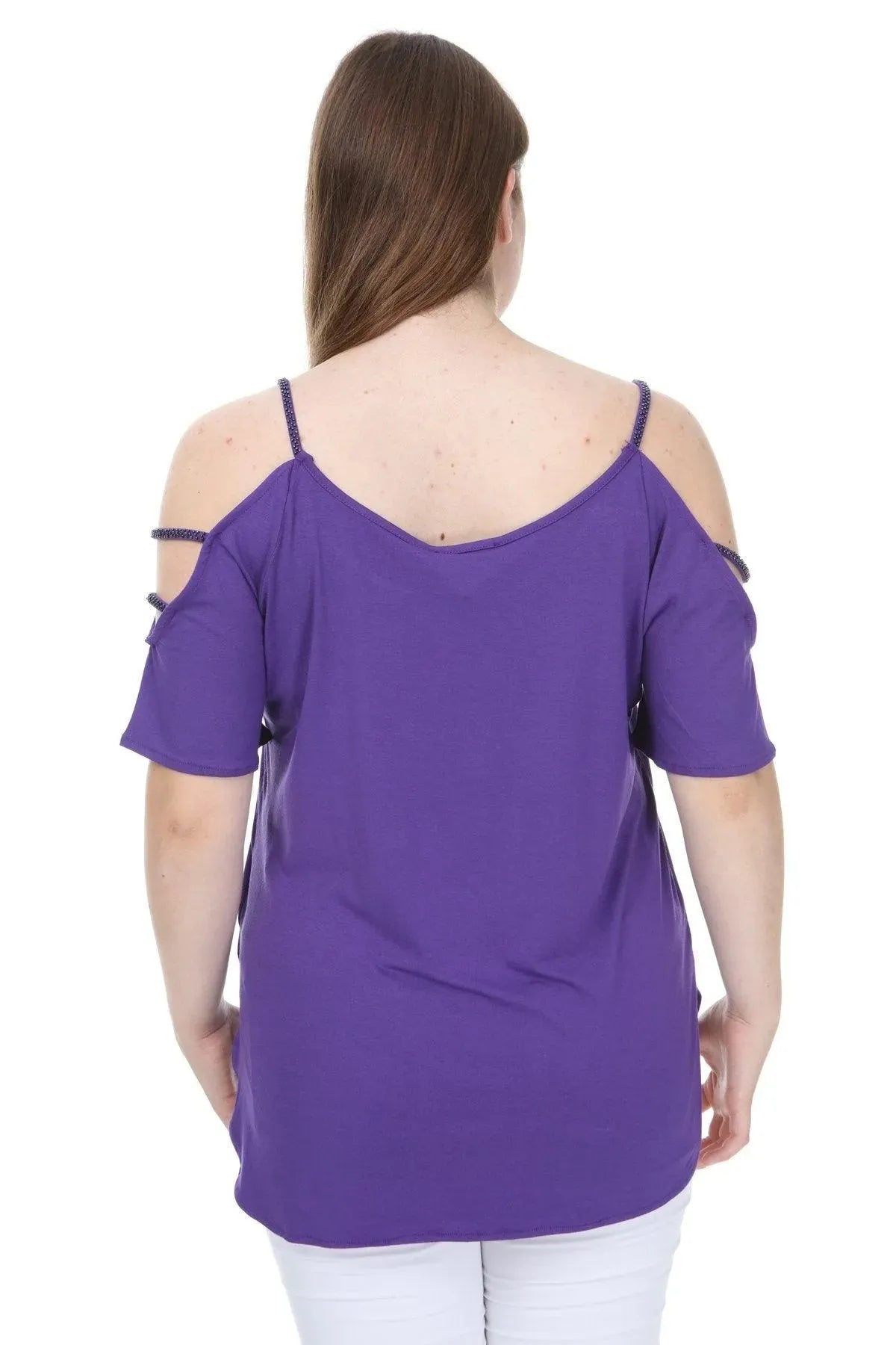 Blouse violette Hanezza grande taille en coton-viscose avec perles aux épaules