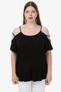 Blouse violette Hanezza grande taille en coton-viscose avec perles aux épaules