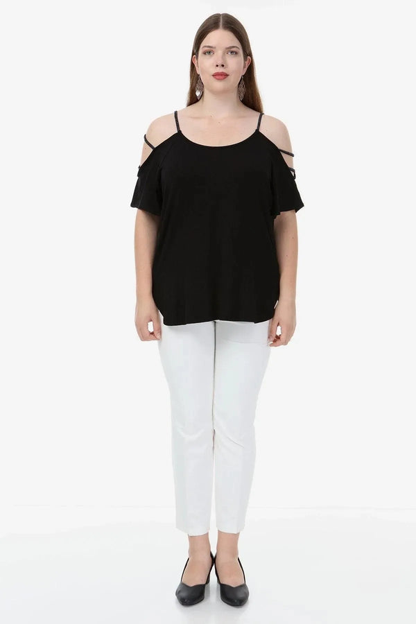 Plus Size Purple Women's Blouse - Beaded Shoulder Detail Cotton Viscose