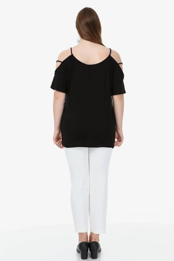 Plus Size Purple Women's Blouse - Beaded Shoulder Detail Cotton Viscose