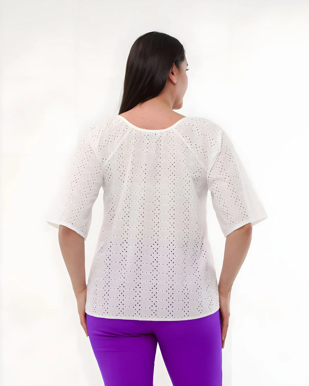 Plus Size Cotton Raglan Sleeve Blouse - Hanezza Gathered Neckline - Image 5