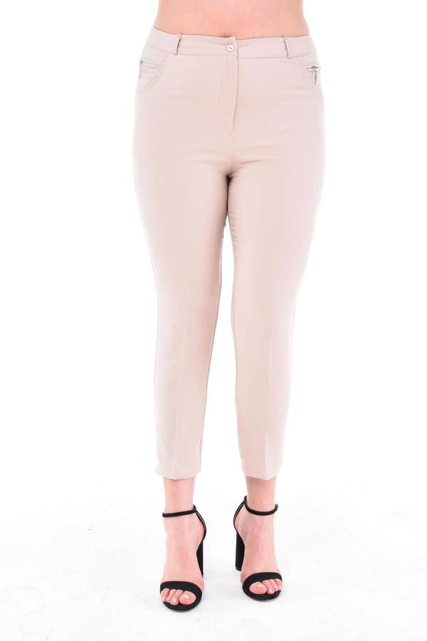 Plus Size High-Waist Lycra Cream Ankle-Length Atlas Trousers