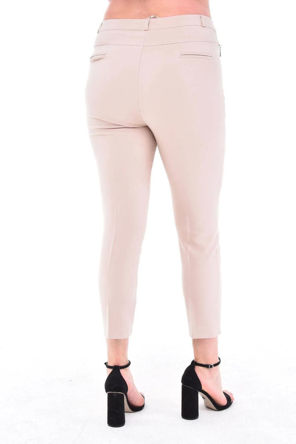 Plus Size High-Waist Lycra Cream Ankle-Length Atlas Trousers