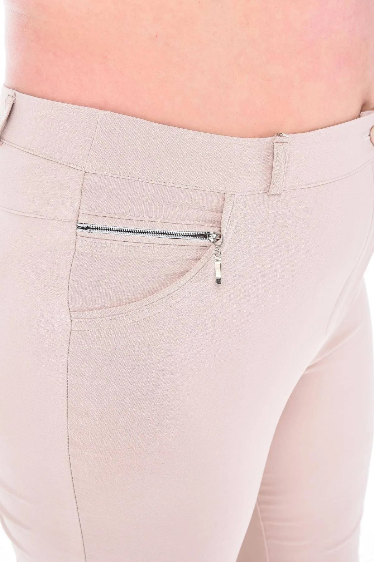 Hanezza Plus Size High-Waist Lycra Atlas-Hose – Knöchellang in Creme