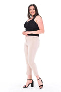Hanezza Plus Size High-Waist Lycra Atlas-Hose – Knöchellang in Creme