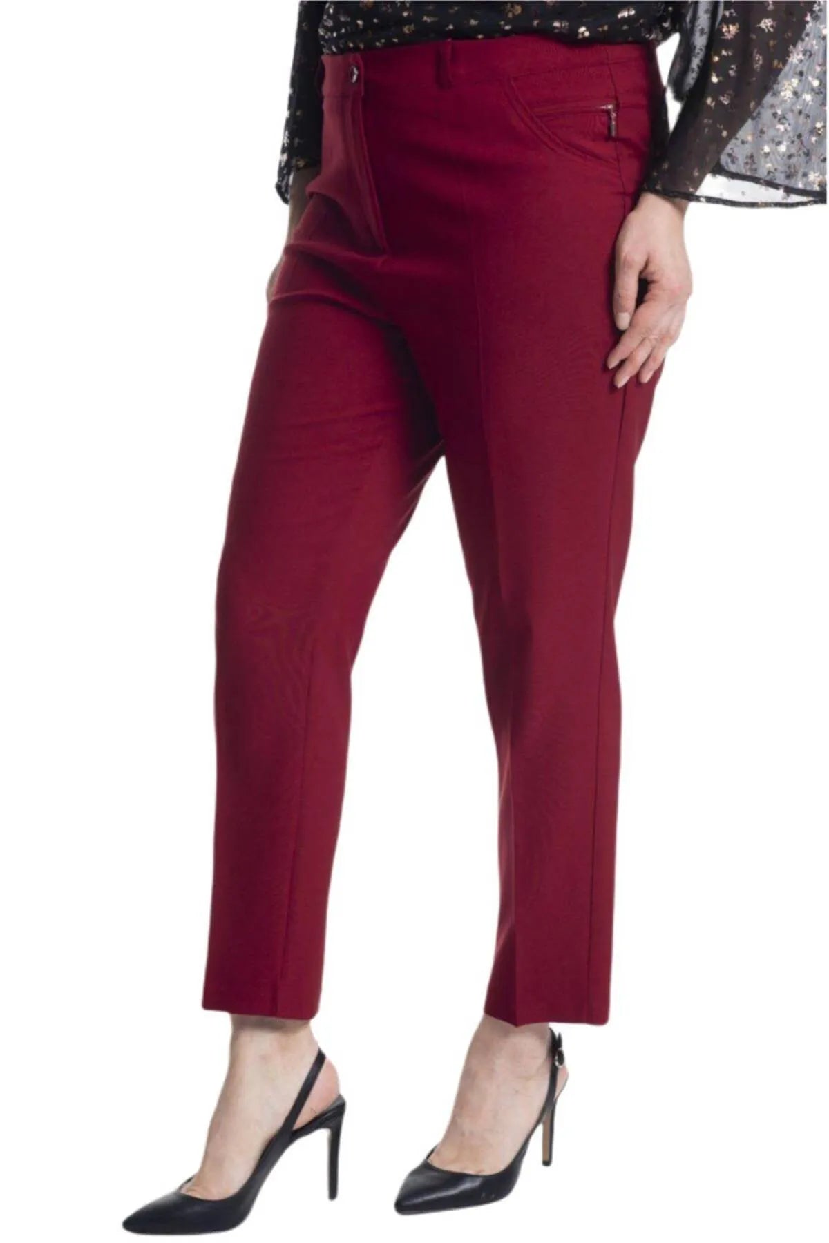 Hanezza Plus Size High-Waist Lycra Atlas-Hose – Knöchellang in Creme