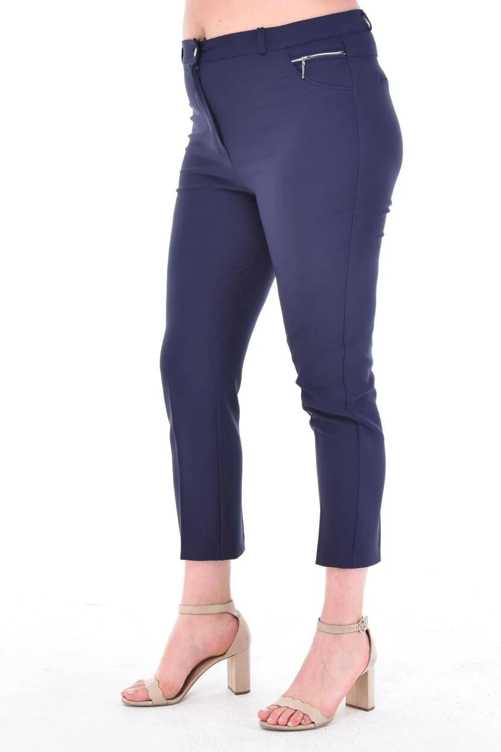 Plus Size High-Waist Lycra Cream Ankle-Length Atlas Trousers - Image 22