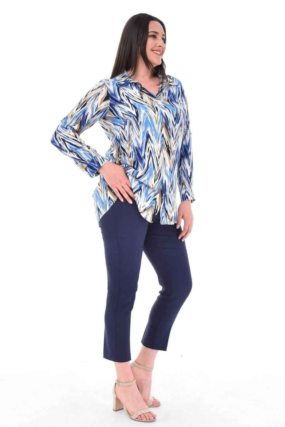 Plus Size High-Waist Lycra Cream Ankle-Length Atlas Trousers - Image 24