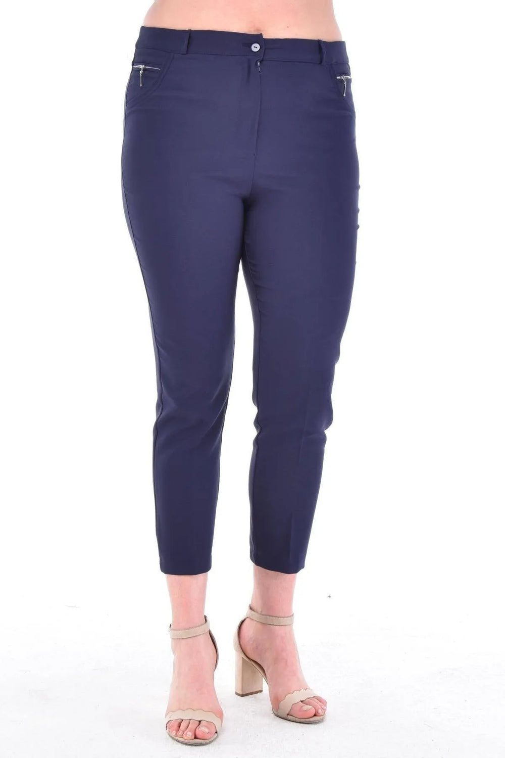 Plus Size High-Waist Lycra Cream Ankle-Length Atlas Trousers - Image 26