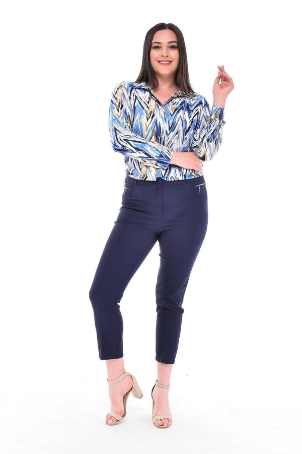 Plus Size High-Waist Lycra Cream Ankle-Length Atlas Trousers