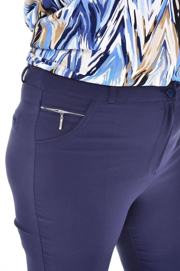 Plus Size High-Waist Lycra Cream Ankle-Length Atlas Trousers