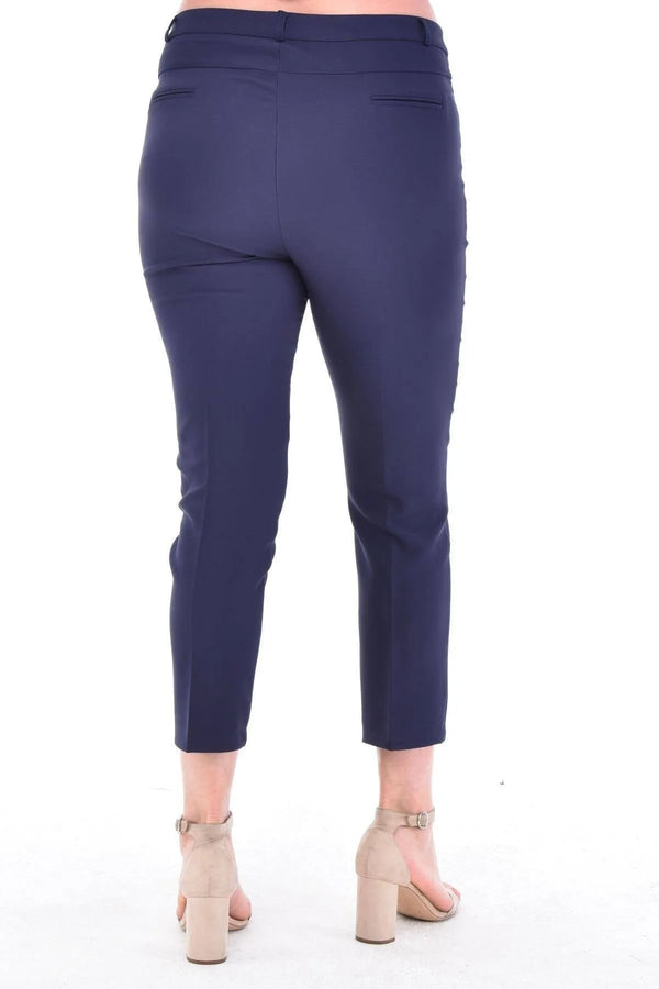 Plus Size High-Waist Lycra Cream Ankle-Length Atlas Trousers