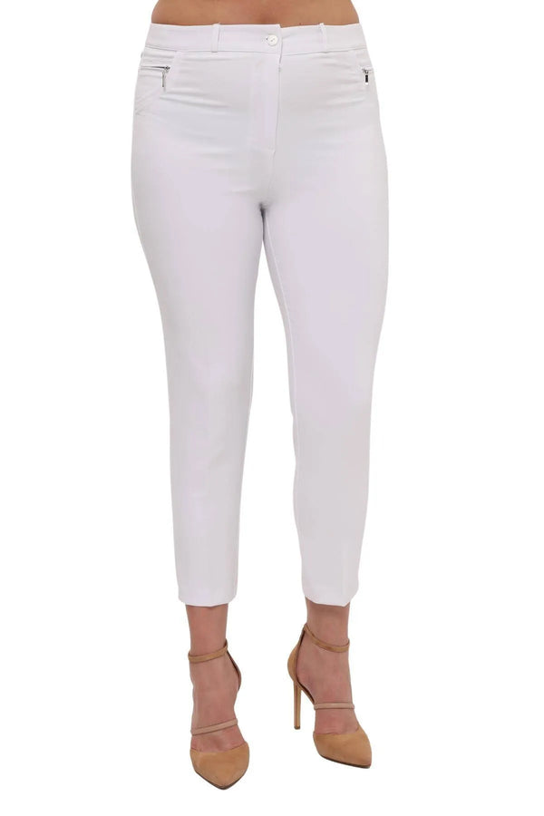 Plus Size High-Waist Lycra Cream Ankle-Length Atlas Trousers