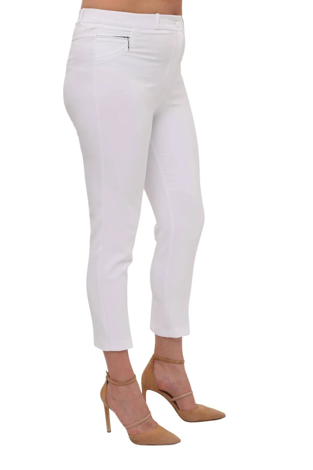 Plus Size High-Waist Lycra Cream Ankle-Length Atlas Trousers - Image 31