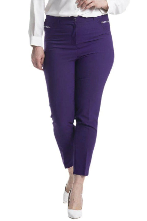 Plus Size High-Waist Lycra Cream Ankle-Length Atlas Trousers